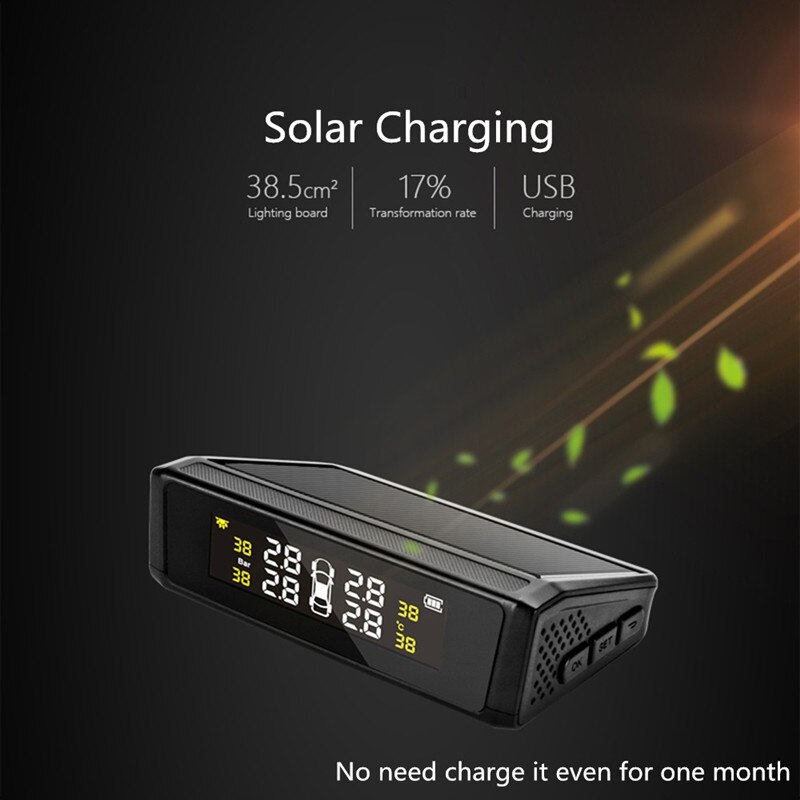Jansite Tpms Draadloze Auto Bandenspanning Monitoring Intelligente Systeem Solar Power Charge Led Display 4 Externe Interne Sensoren
