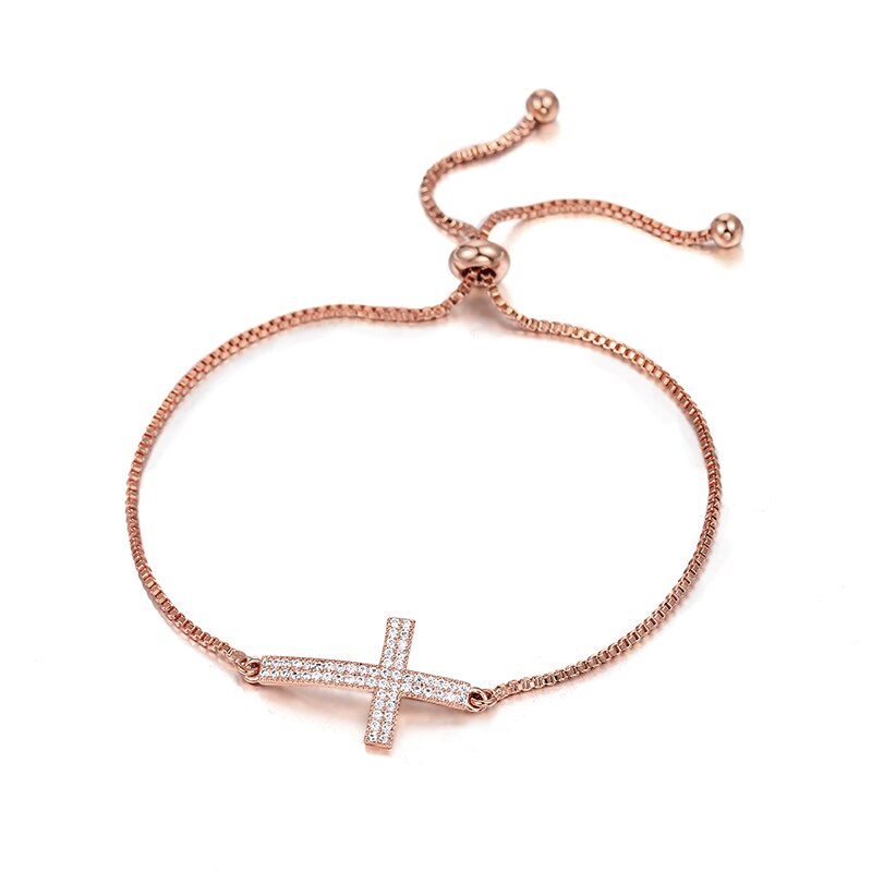 WEIMANJINGDIAN Brand Cubic Zirconia Crystal CZ Cross Slide Adjustable Bracelets for Women: rose gold