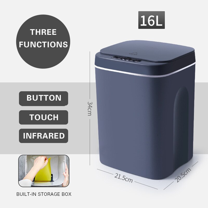Home Intelligent Trash Can Automatic Touchless Induction Motion Sensor Kitchen Waste Bins Eco-friendly Waste Garbage Bin: Dark Grey 3 Mode 16L