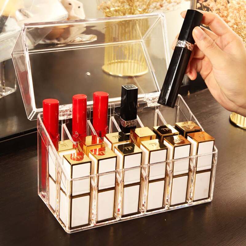 Makeup Organizer Storage Box with Lid Perfume Lipstick Display Shelf Acrylic Carrying Container Cosmetic Case High Capacity