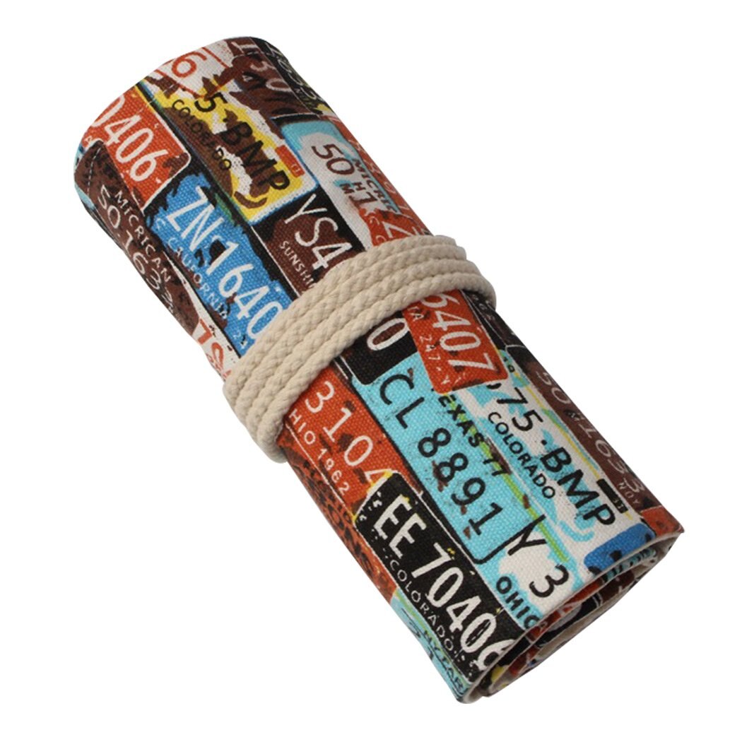 Pattern Canvas Roll-up Pencil Wrap 36/48/72 Holes Travel Drawing Coloring Pencils Pouch for Artist: 48 Holes NumberPlate