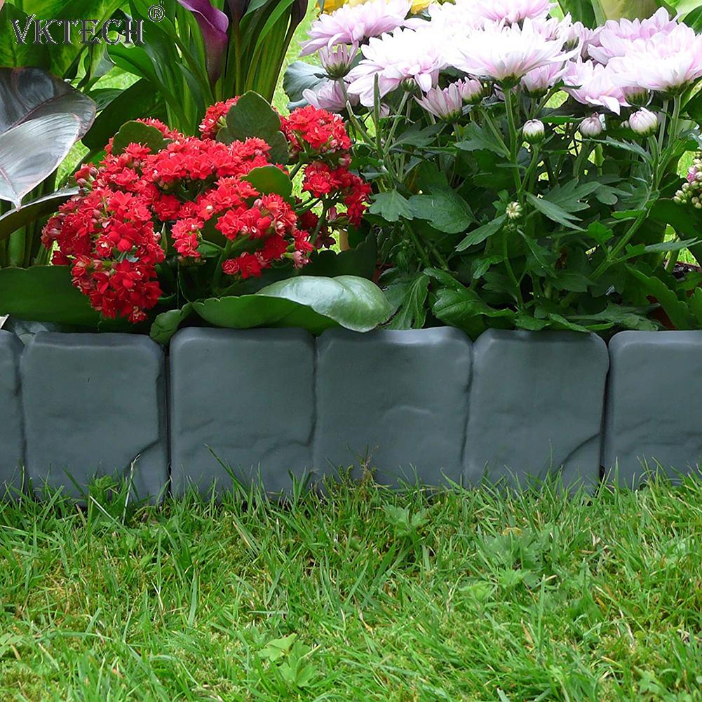 20pcs Plastic Garden Fence 3 Grid Imitation Stone Fence Lawn Edging Plant Flower Bed Garden Border Garden Landscape Ornament