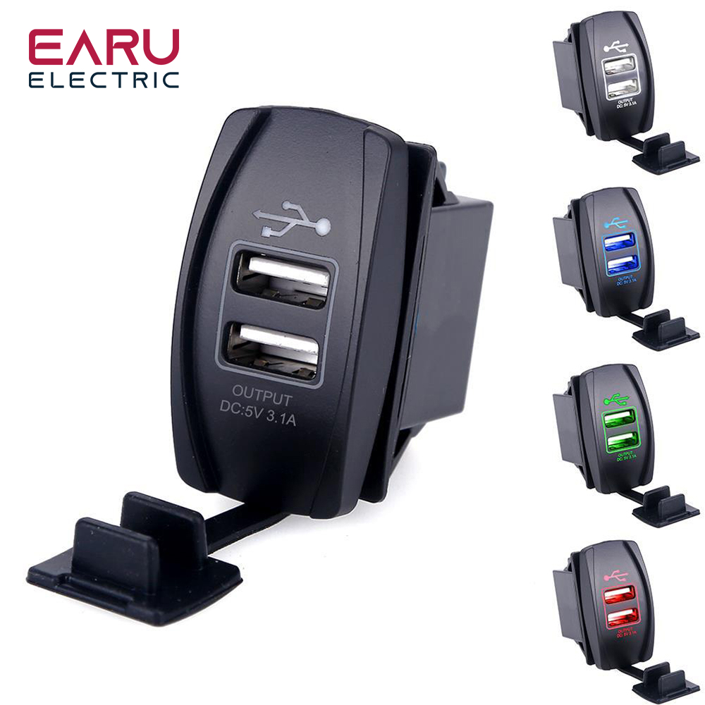 Earu 12-24V Dual Usb Auto Motorfiets Oplader 5V 3.1a Universele Auto Oplader Voor Auto Motorfiets Elektrische Auto Atv Boot