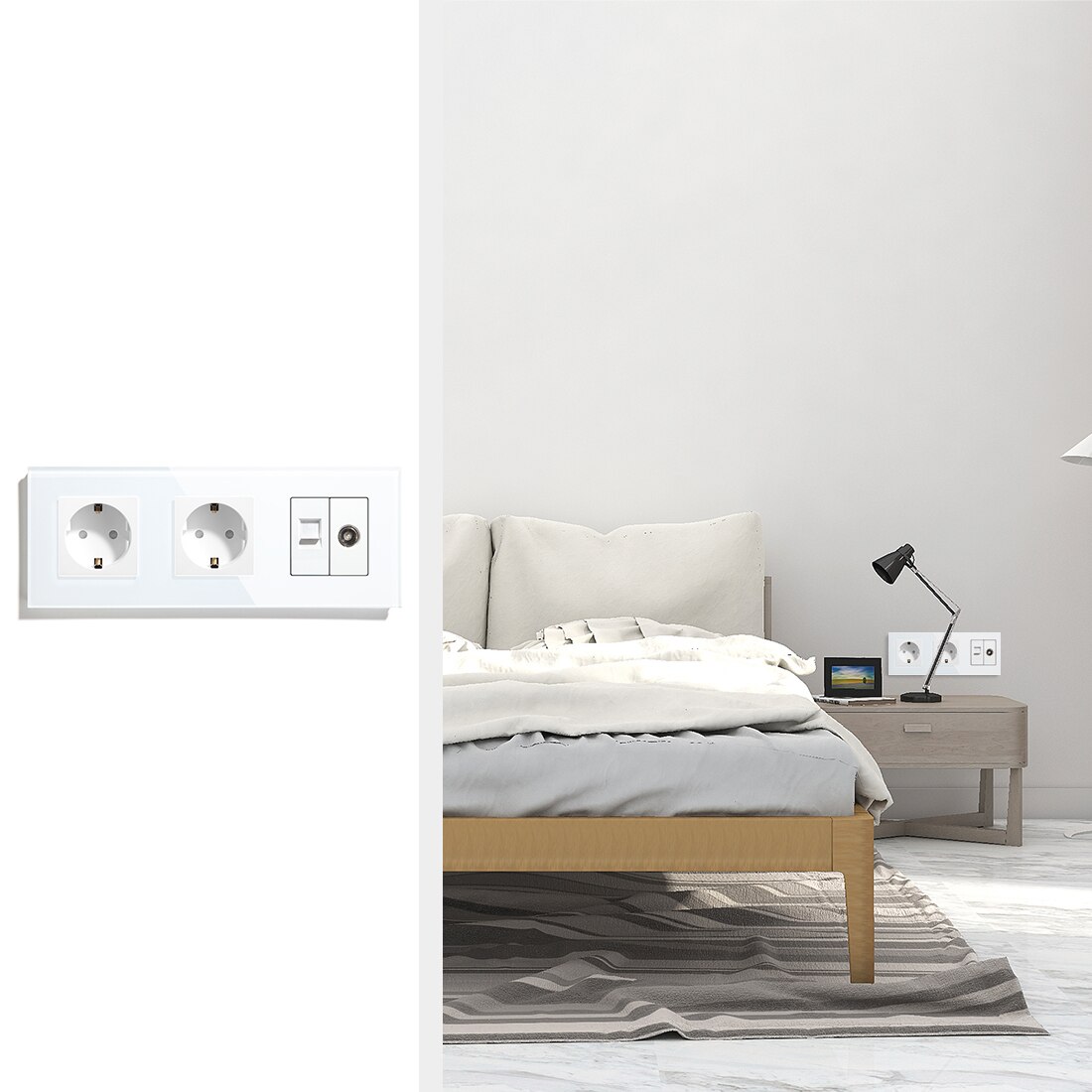 BSEED Double Wall Socket With TV PC Socket EU Standard Crystal Glass Panel Electrical Outlet White Black Golden 110V 250V