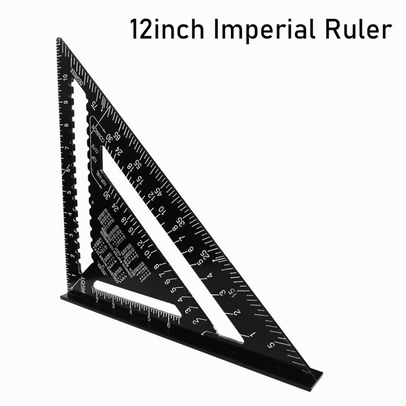 12 inch Metric Aluminum Alloy Triangle Angle Ruler Protractor Woodworking Measurement Tool 30.5 cm Quick Read Layout Gauge: 12  inch Imperial