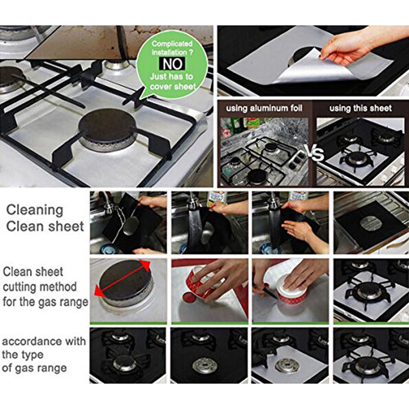 4pcs Square Gas Hob Gas Burner Cooker Protector Washable Heat Resistant Reusable Non Stick Easy Clean Anti Fouling Pad