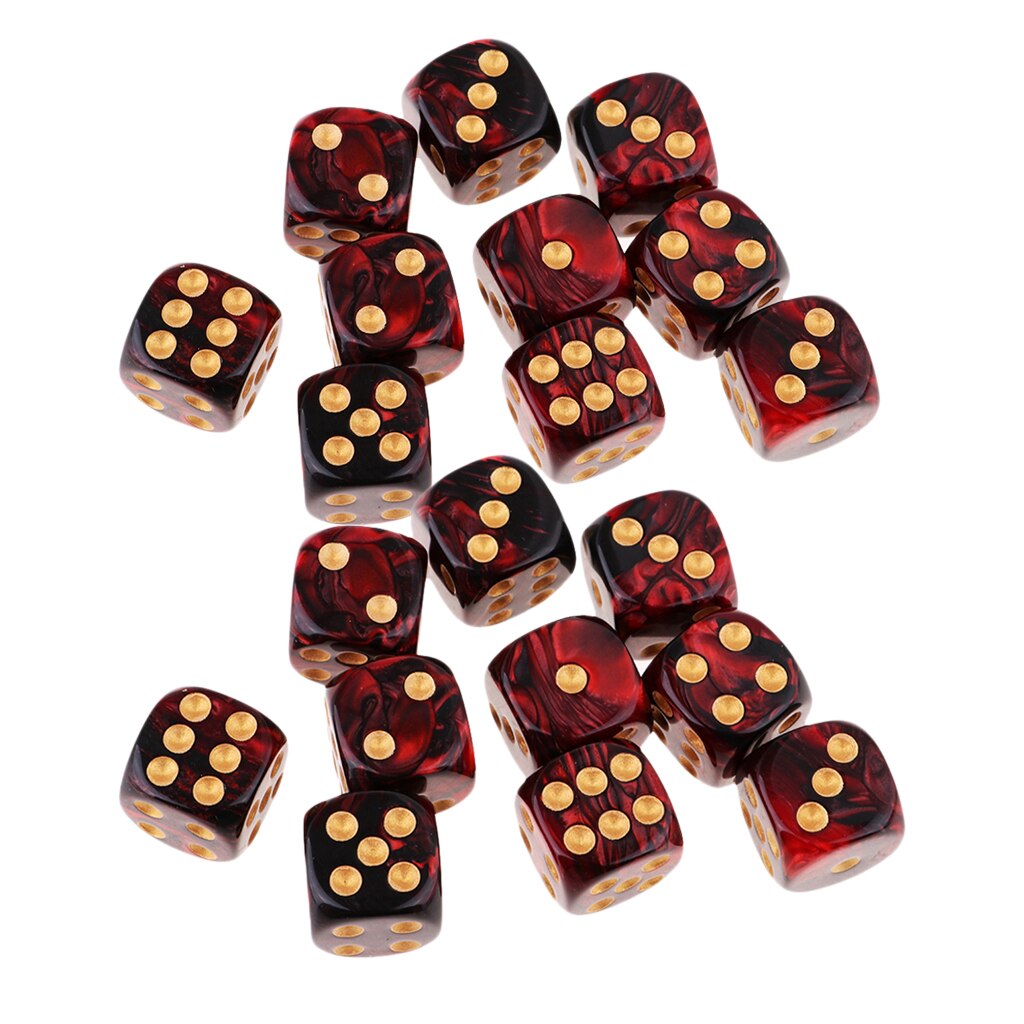 20x Twee Kleuren Zes Zijdige 16Mm D6 Hars Rollenspel Gaming Dobbelstenen Set Rood + Zwart