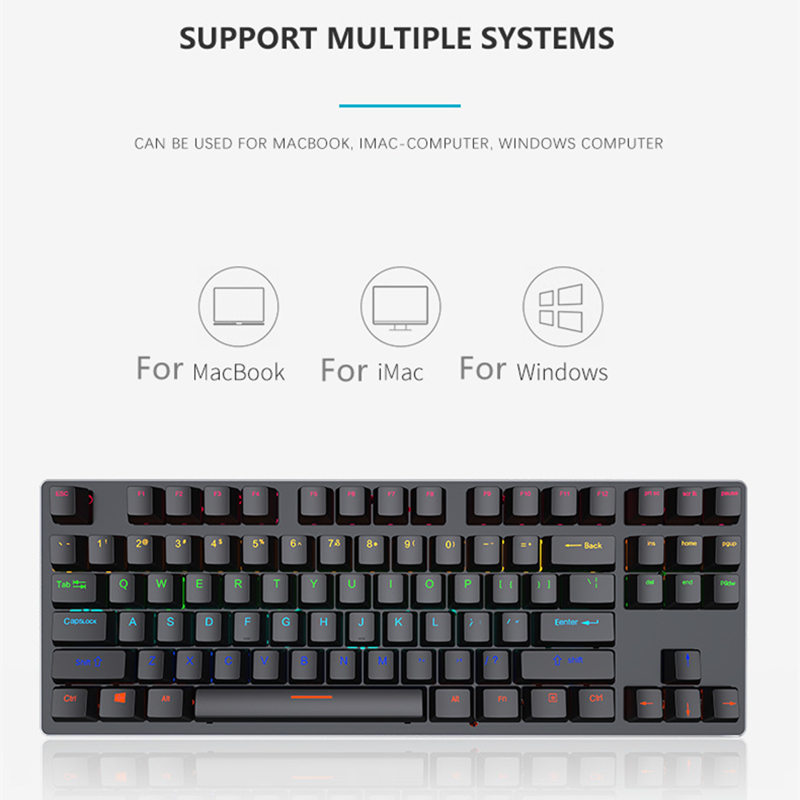 Mechanical Keyboard Gaming 87 keys Wired USB Keyboards With RGB LED Backlight For Tablet PC Gamer Desktop Computer Desktop Linux