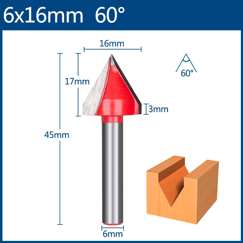 Xcan 6mm jyrsinterä v muotoinen urajyrsin kovametallikaiverrusterä puuntyöstöterä: 6 x 16mm 60d
