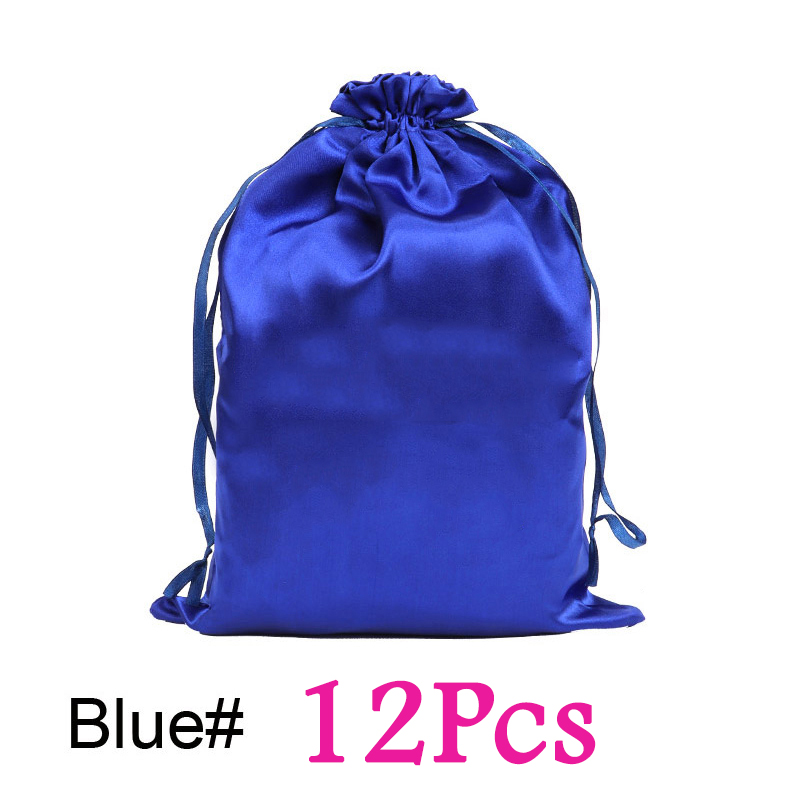 Sac de perruque en Satin, 12 pièces, sacs de rangement 25x35Cm, grand sac de perruque en soie douce noir rose pour outils d'emballage de perruque, accessoires de perruque: Bleu