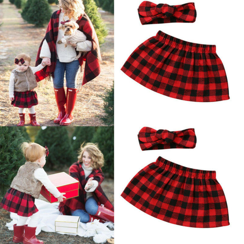 Kids Baby Girls Princess Christmas Party Tutu Plaid Headband Set