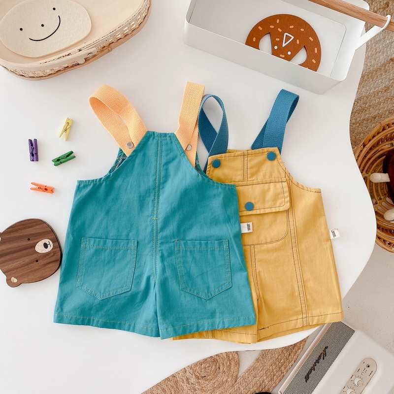 Monos de verano para bebé, peto de Color amarillo, verde y sólido sin mangas con cuello cuadrado, mono de pierna ancha, ropa holgada para niños E092, 2022