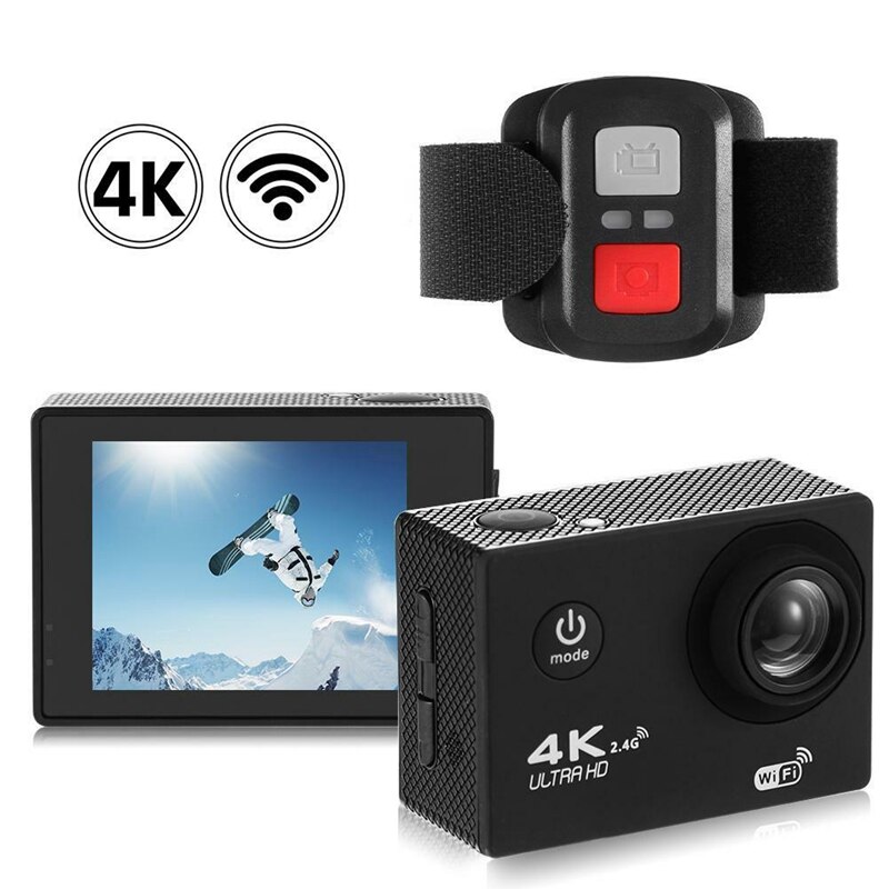 4k caméras d'action wi-fi, 1080p hd 16mp caméras de casque, étanches, télécommande, vidéo de sport, dvr, noir