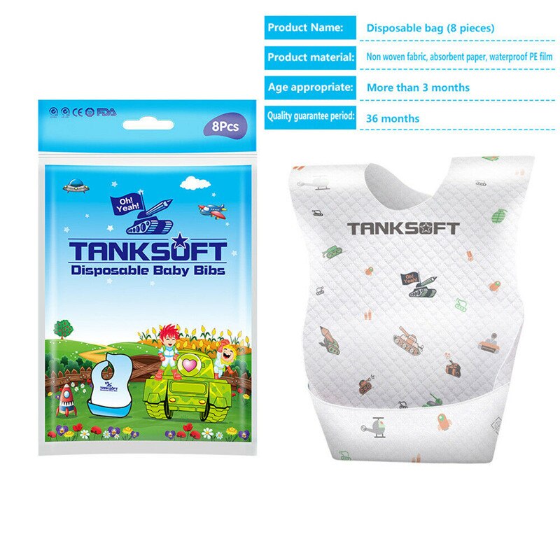 Disposable Baby Bibs Eating Saliva Paper Bibs 8Pcs/Bag Waterproof for Kids Baby