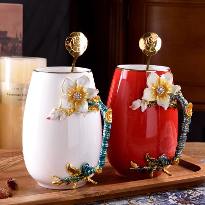 Europa nyhed emalje kaffekop krus blomst te keramik kopper til og kolde drikke mælke legering håndtag kopper og krus