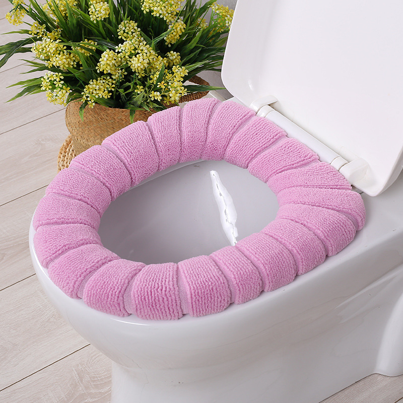 Vintervarmt toiletsædebetræk nærskammelmåtte 1 stk vaskbart badeværelsestilbehør strikning ren farve blød o-formet pude toiletsæde: Lyserød