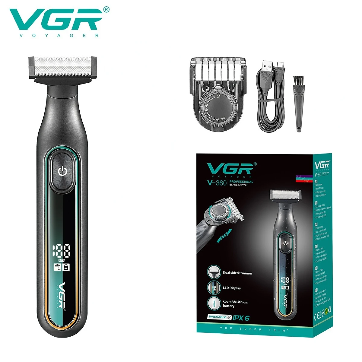 VGR Recortador de pelo Hogar resistente al agua maquina cortar Recargable cortadora de pelo para hombre Ajustable Recortador de pelo Lavable de cuerpo completo reciprocante Cortapelos para hombre V-360: Verde