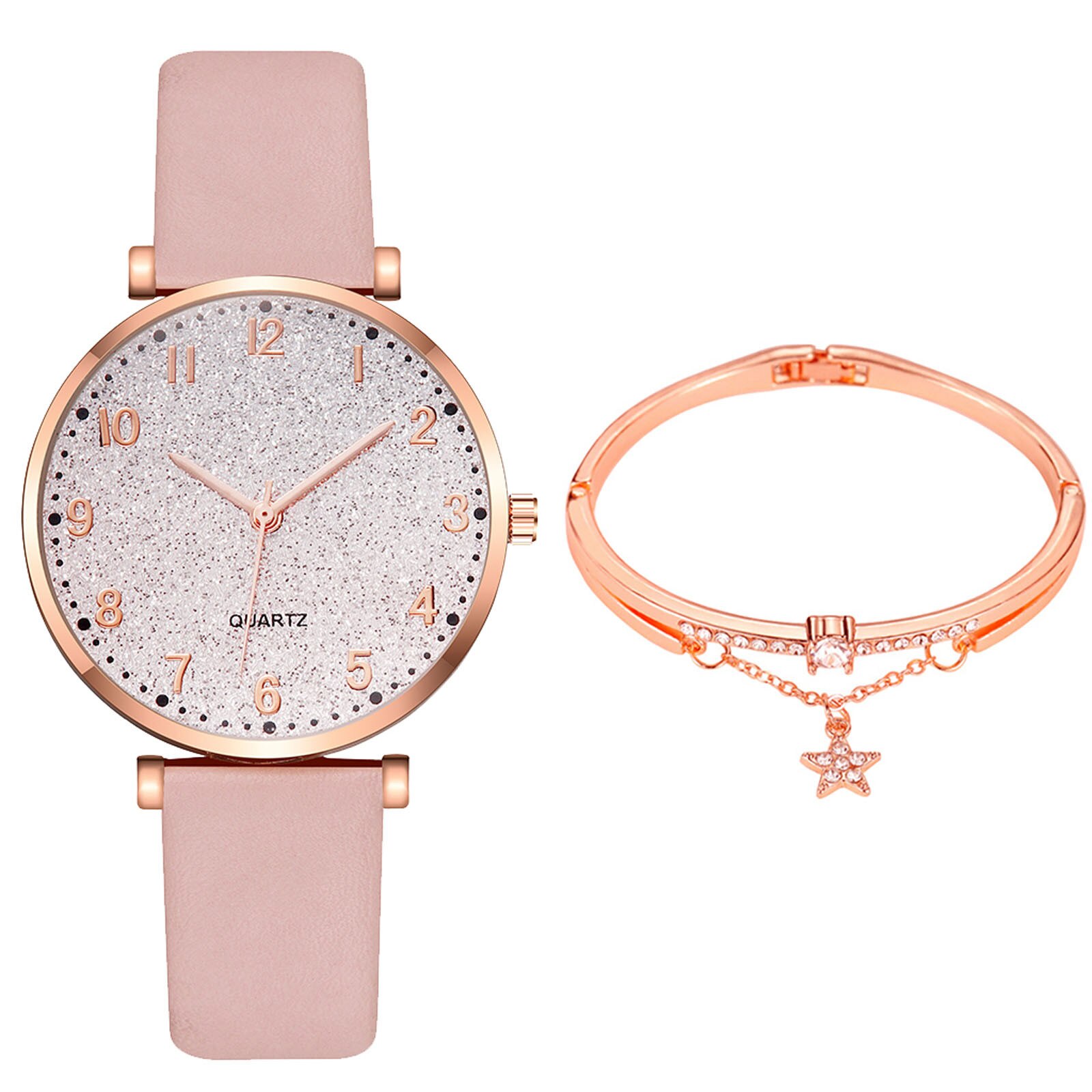 Yolako-Reloj de cuarzo con correa de cuero para Mujer, conjunto de pulsera analógica de informal: C