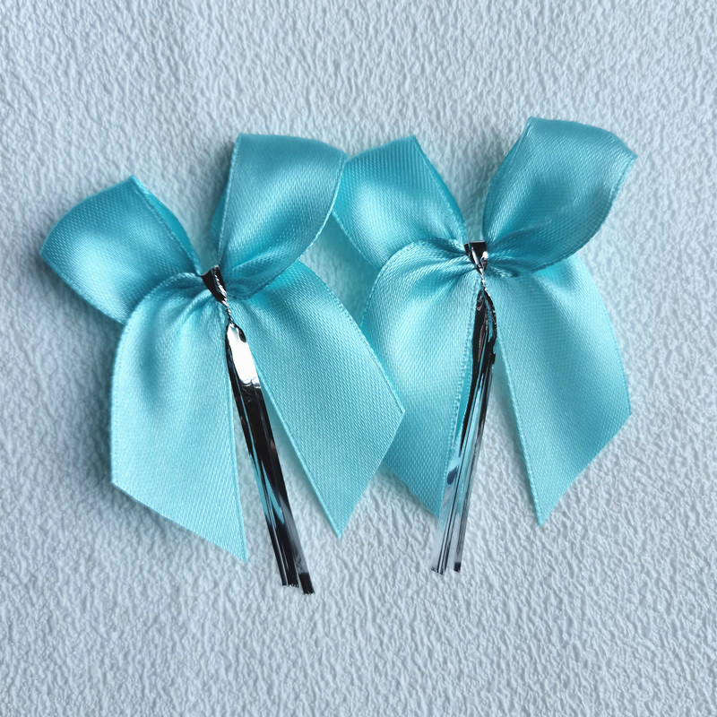 100pcs Multiple Colors Satin Ribbon Bowknot Sealing Wire Bakery Packing Birthday Party Bows For Wedding Decoration 6CM: Blue