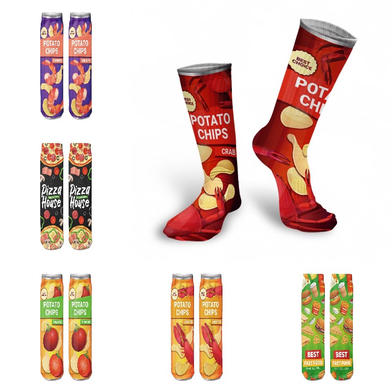 Nowe mody Retro długie skarpetki mężczyźni zima kobiety artystyczna z charakterem chipsy ziemniaczane pończochy zabawne wesołe skarpetki męskie skarpety sportowe