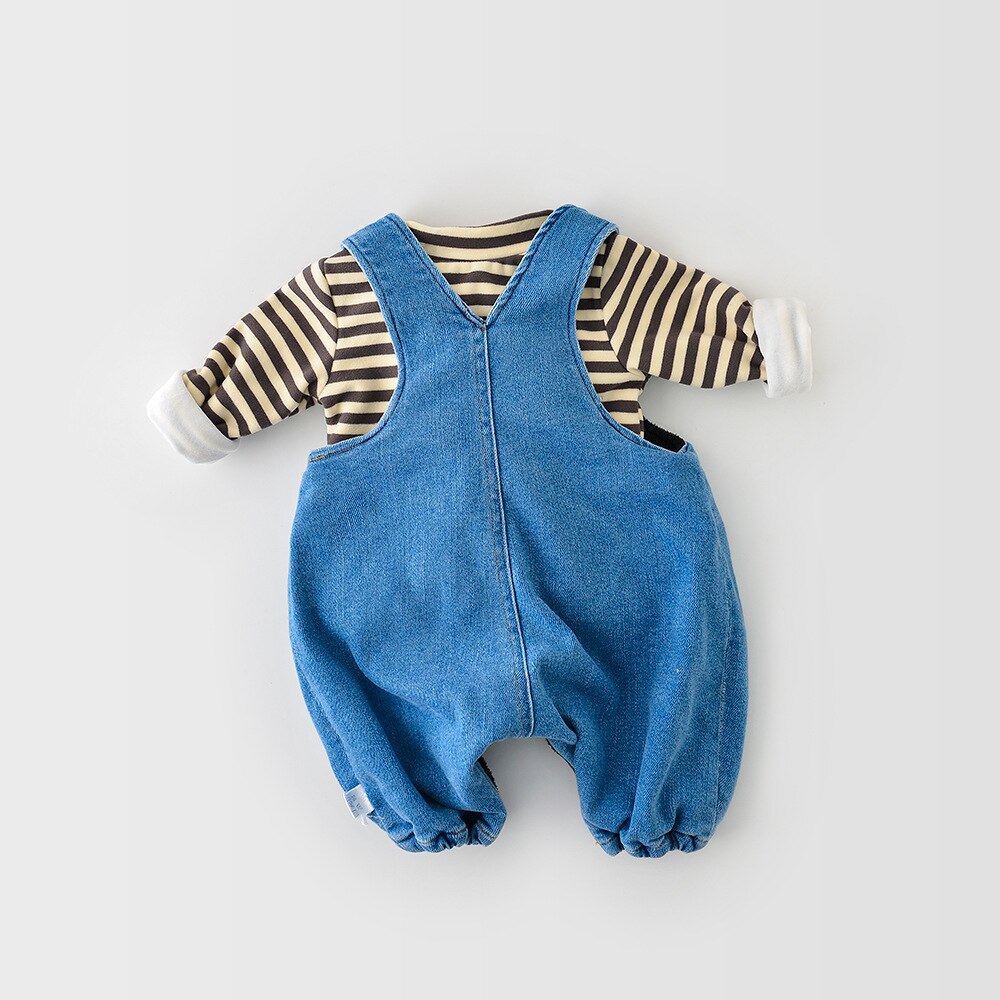 Winter Warm Baby Boy Girl Velvet Denim Overalls Pants Toddler Soft Jumpsuit Suspenders Blue Infant Overalls For Girls Boys