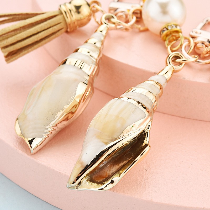 Bohemia estilo concha chaveiros para mulheres, pingente de borla pérola shell, requintado chaveiro saco, pequenos ornamentos à beira-mar, presentes lembrança