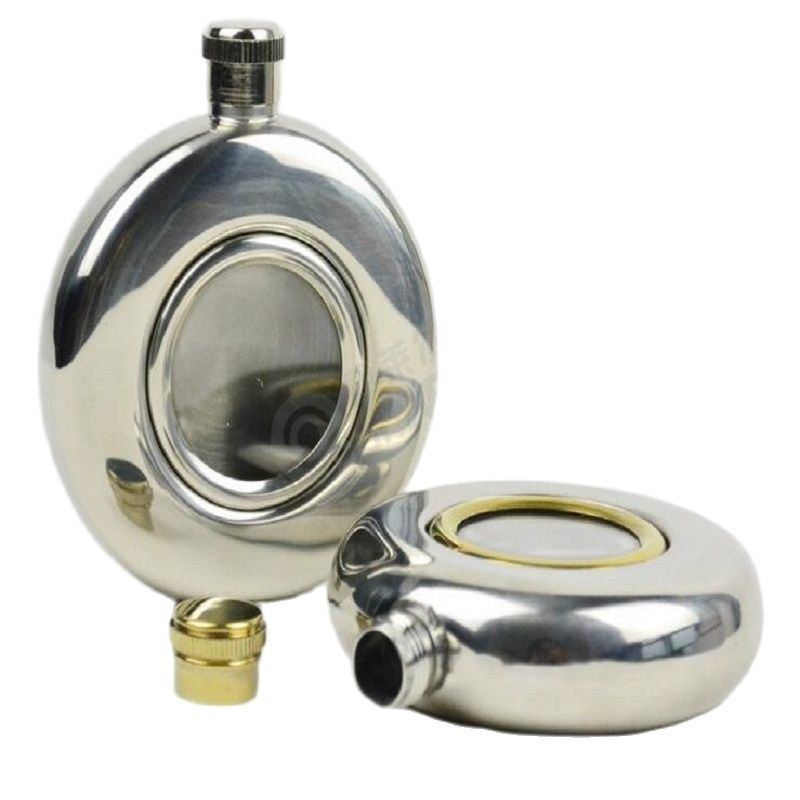 5 oz Ronde Roestvrij Whisky Vodka Heupfles Gouden of Zilveren Kleur Rusland Kolf Met Glazen Venster