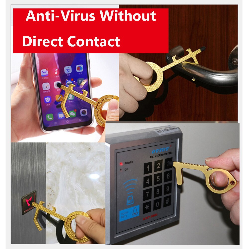 10 stuks/partij edc deuropener hygiëne hand antimicrobiële touchscreen stylus pers lift gereedschap deurgreep sleutelhanger