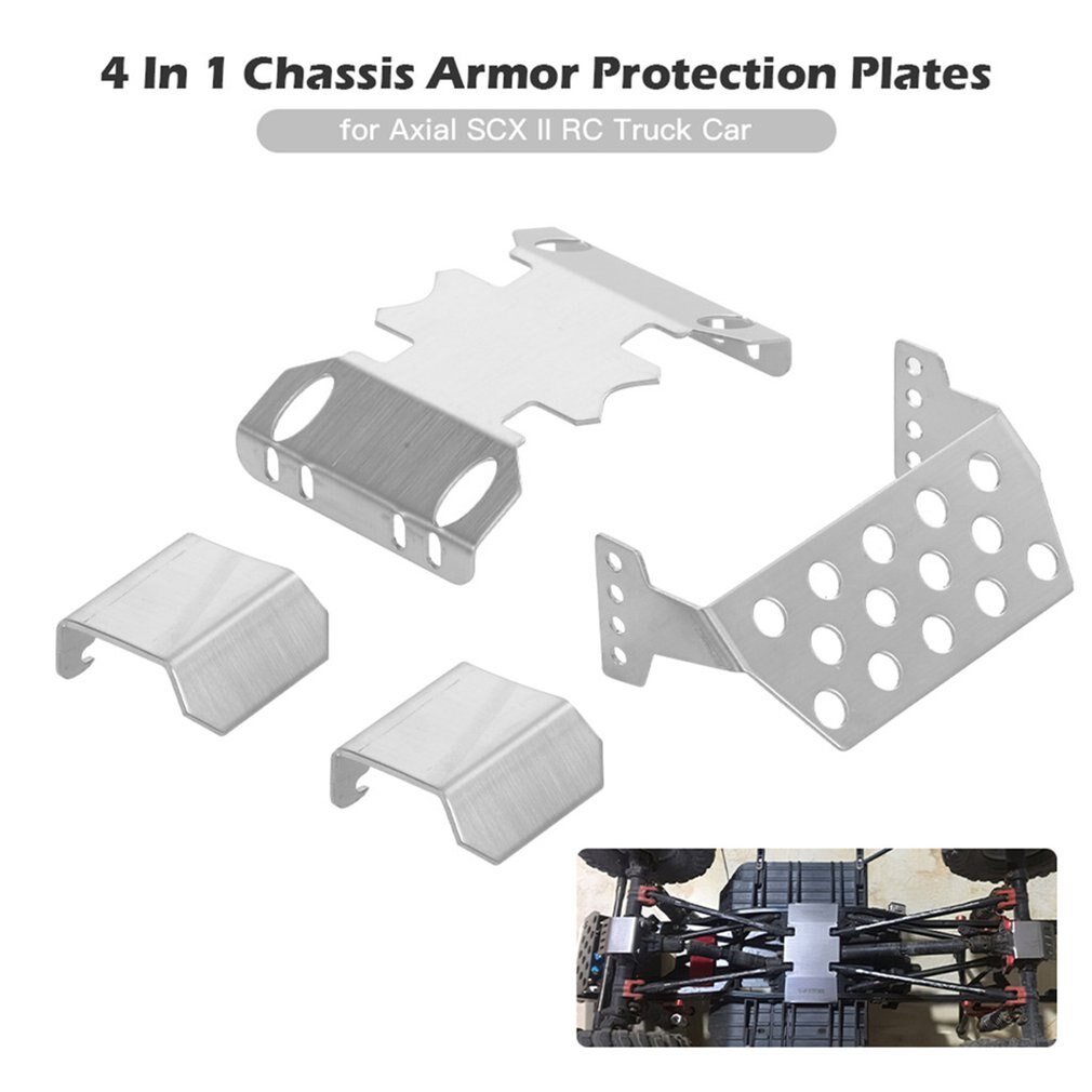 4 Stuk Set Voor Axiale Scx Ii Underbody Bescherming Panel Metalen Chassis Gepantserde As Bescherming Plaat Model Accessoires