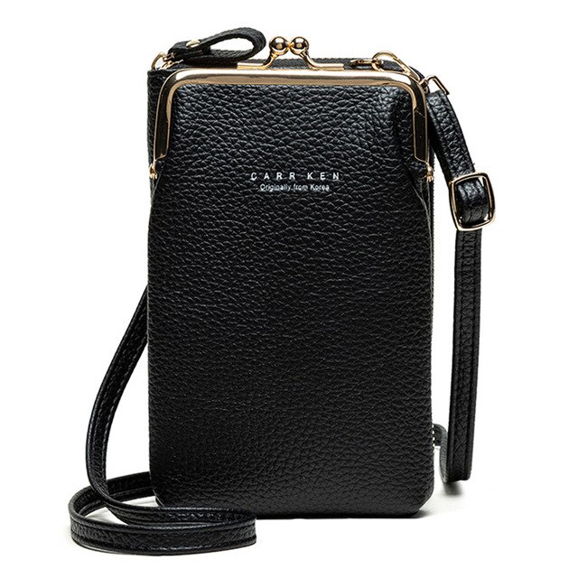 Buylor kvinders telefon crossbody tasker piger pu læder stor kapacitet bærbar skuldertaske mærke damer pung håndtaske: Sort