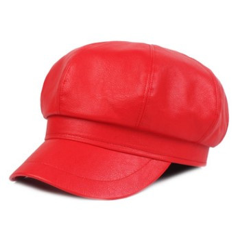 Xdanqinx höst vinter dam hatt pu konstläder newsboy kepsar dam märke keps snapback mössa kvinnliga student hattar: Röd
