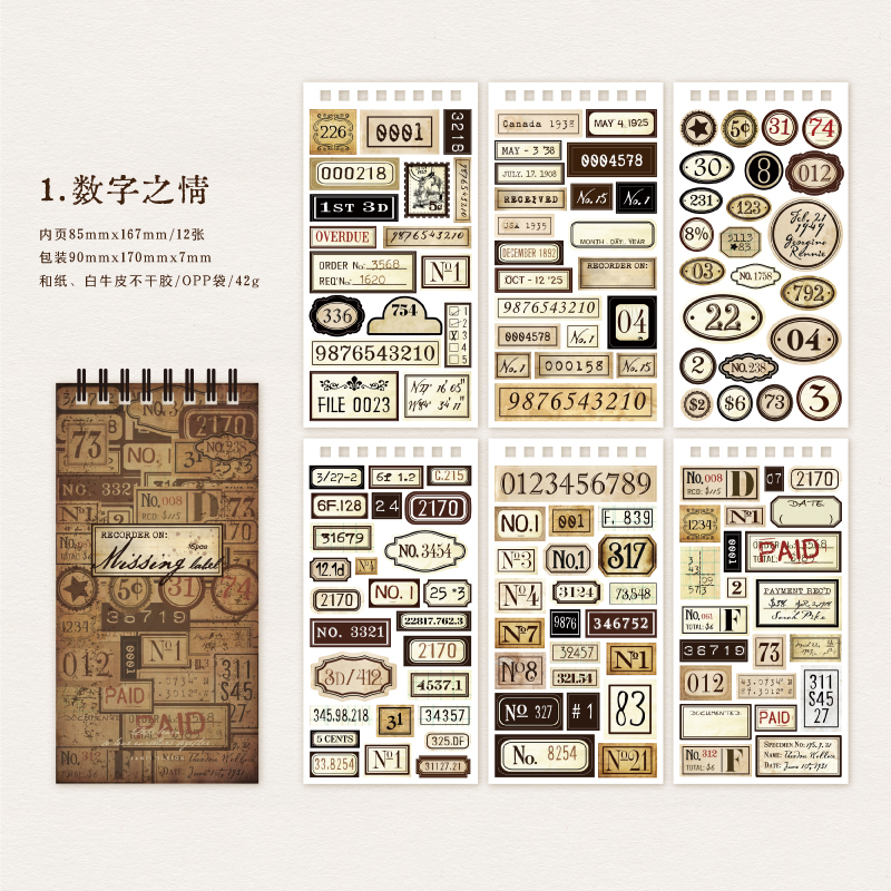 Yoofun 12pcs Vintage Stickers Washi Paper Sticker for Scrapbooking Stationery Planner Journal Diary Album Decal DIY Labels: WHITE