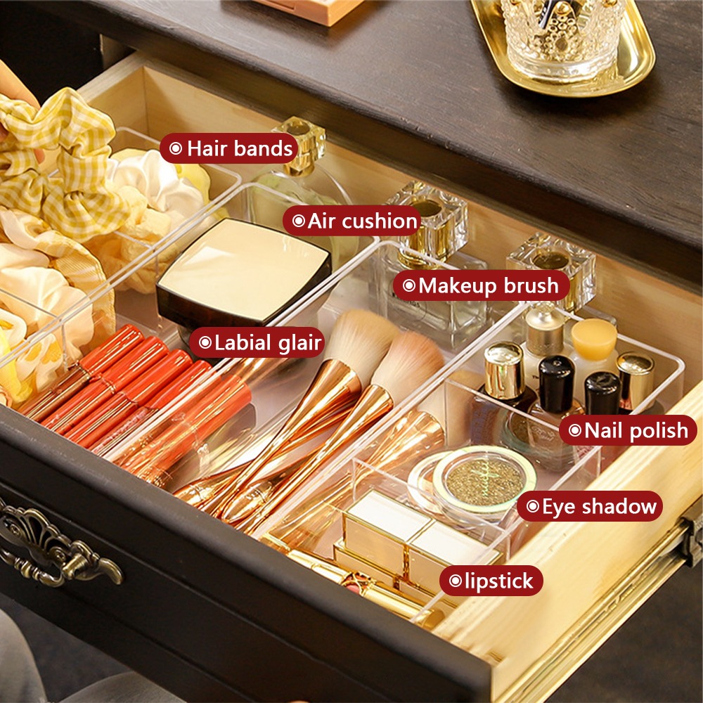 Clear Acrylic Makeup Layered Storage Box Dressing Table Cosmetic Lipstick Finishing Grid Box Desktop Drawer Storage Compartment