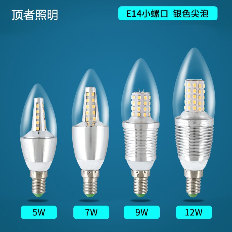 Led bougie ampoule blanche e14 petite vis 5 W 7 w 9 w pointu bulle tirer queue cristal lustre lumière économie d'énergie ampoule