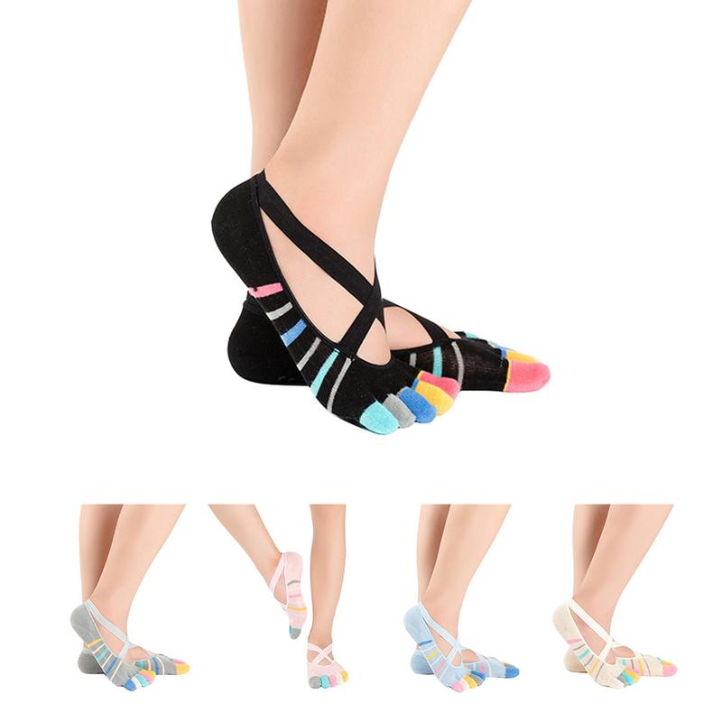 Women's Cotton Toe Socks - Breathable, Deodorant, Striped Pattern - Yoga & Casual Wear