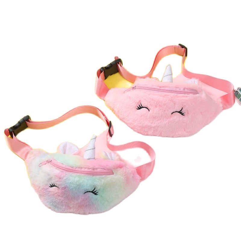 Sac à main licorne en peluche, sac messager à bandoulière de dessin animé pour filles et étudiants, sac de poitrine mignon pour enfants d'hiver