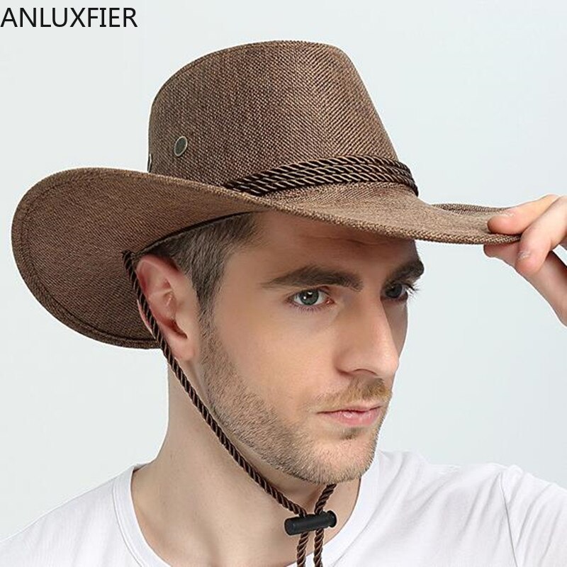 Chapeau de Cowboy occidental pour hommes, chapeau d'été, pare-soleil, casquette de pêche, Protection solaire, Anti-ultraviolet, respirant, escalade en plein air, H7268