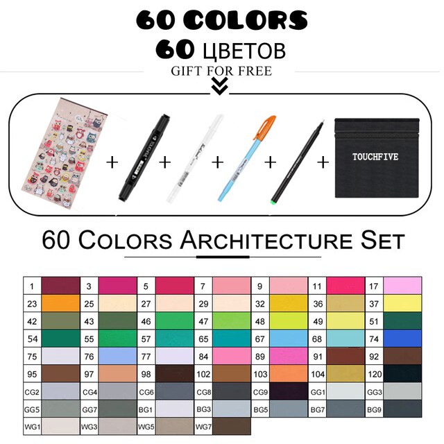 TouchFIVE 168 couleurs huileux à base d'alcool Art marqueurs ensemble double tête croquis marqueur artiste pinceau stylo pour Manga eau couleur stylos