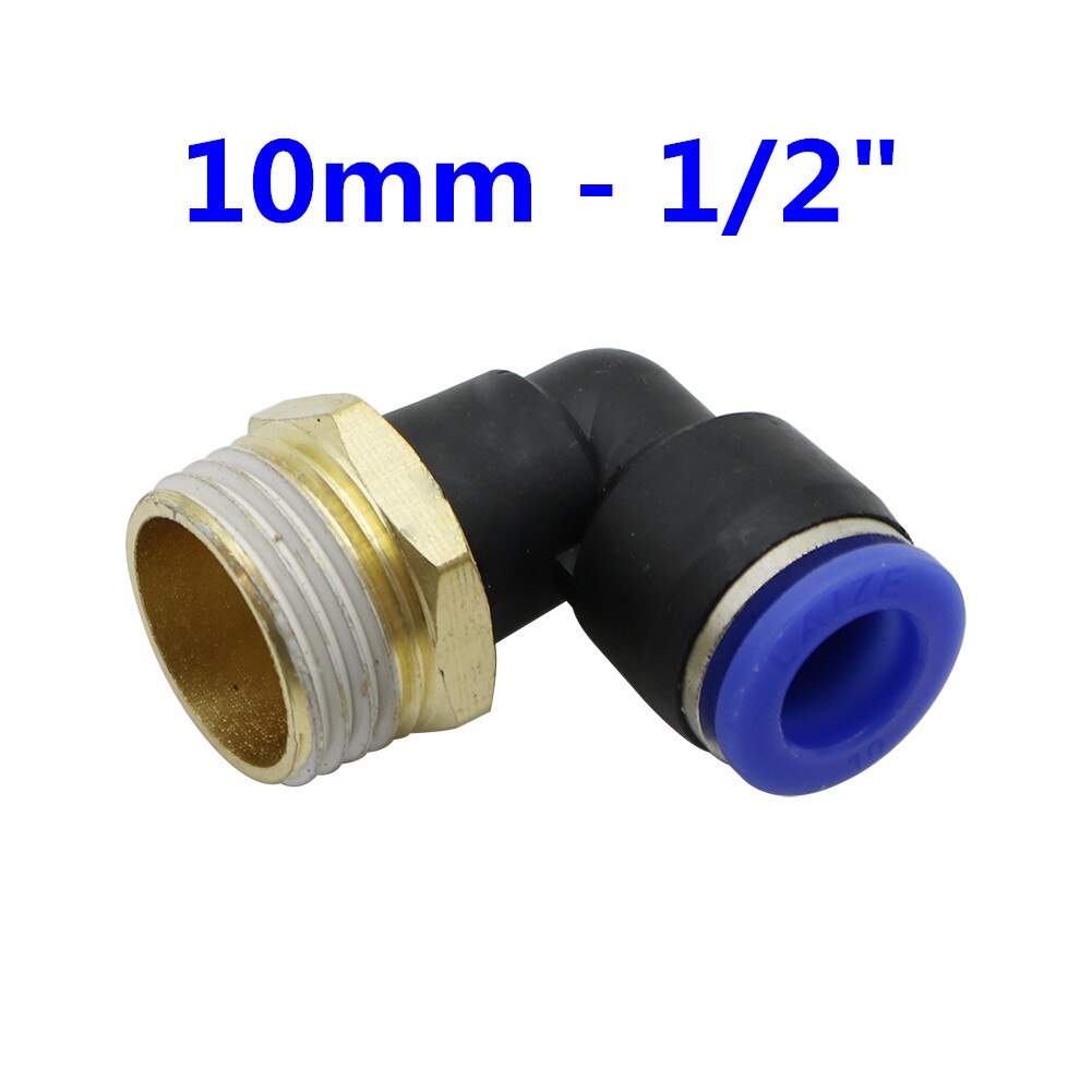 Conector de tubo neumático de aire, 10mm, 8mm, 6mm, 4mm, 12mm, OD, manguera de 1/8 &quot;, 1/4&quot;, 3/8 &quot;, 1/2&quot;, rosca macho, conectores en forma de L, accesorios de tubería: 10mm - 1I2 inch