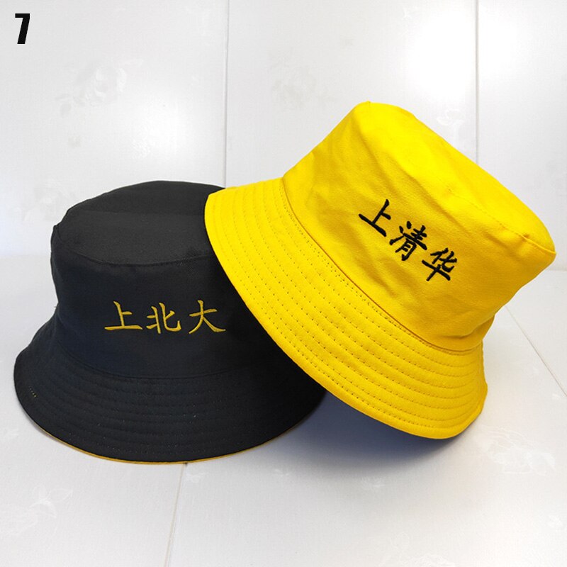 Hoed zomer student dubbelzijdige pet vissershoed chinese borduurwerk zonnehoeden opvouwbaar katoen: 7