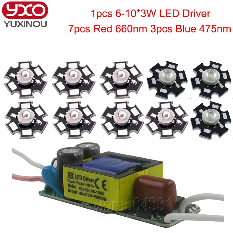 10pcs 3w full spectrum led grow light 380-840nm 1pcs 6-10x3w led driver diy 30w 50w 100w led grow aquarium light for plants lamp