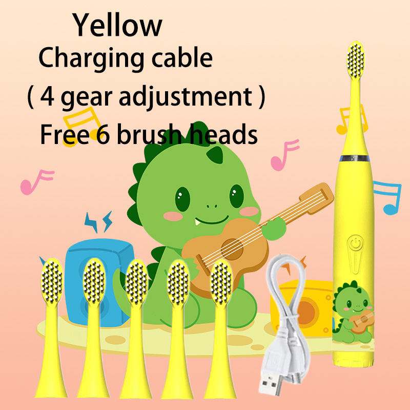 Children Sonic Electric Toothbrush Colorful Cartoon For Kids Ultrasonic Soft Fur Automatic Waterproof With Replacement Heads: Blue