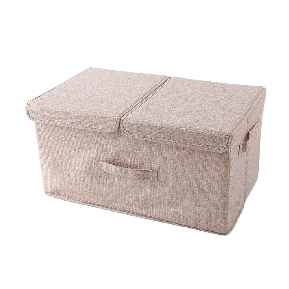 Opbergdozen met dubbele deksels, geurloos polyesterweefsel, doorzichtige opbergmanden, bakken met organizer voor kinderspeelgoed: 50 30 25cm / Beige