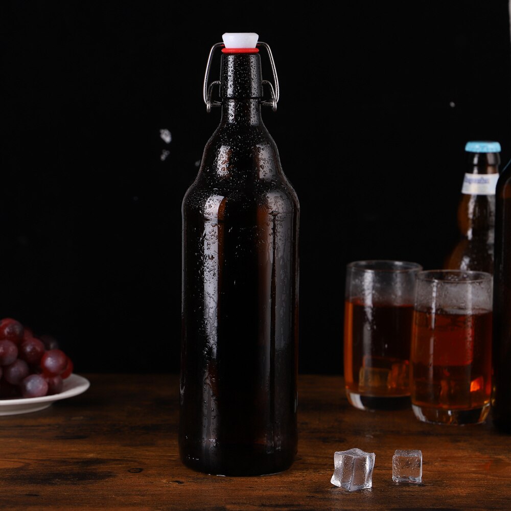 Contenedor de sellado de botellas de vidrio para el hogar, 2 uds., botella de cristal con hebilla, botella de almacenamiento de cerveza para zumo, decoración de almacenamiento de cerveza