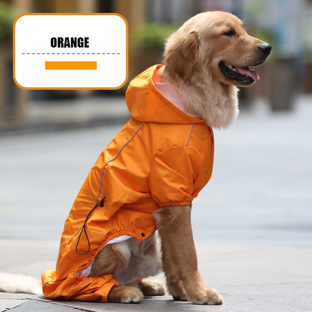 Large Dog Outdoor Hooded Overalls Raincoat Clothes Waterproof Rain Jumpsuit For Big Medium Small Dogs Golden Retriever Labrador: Orange / S