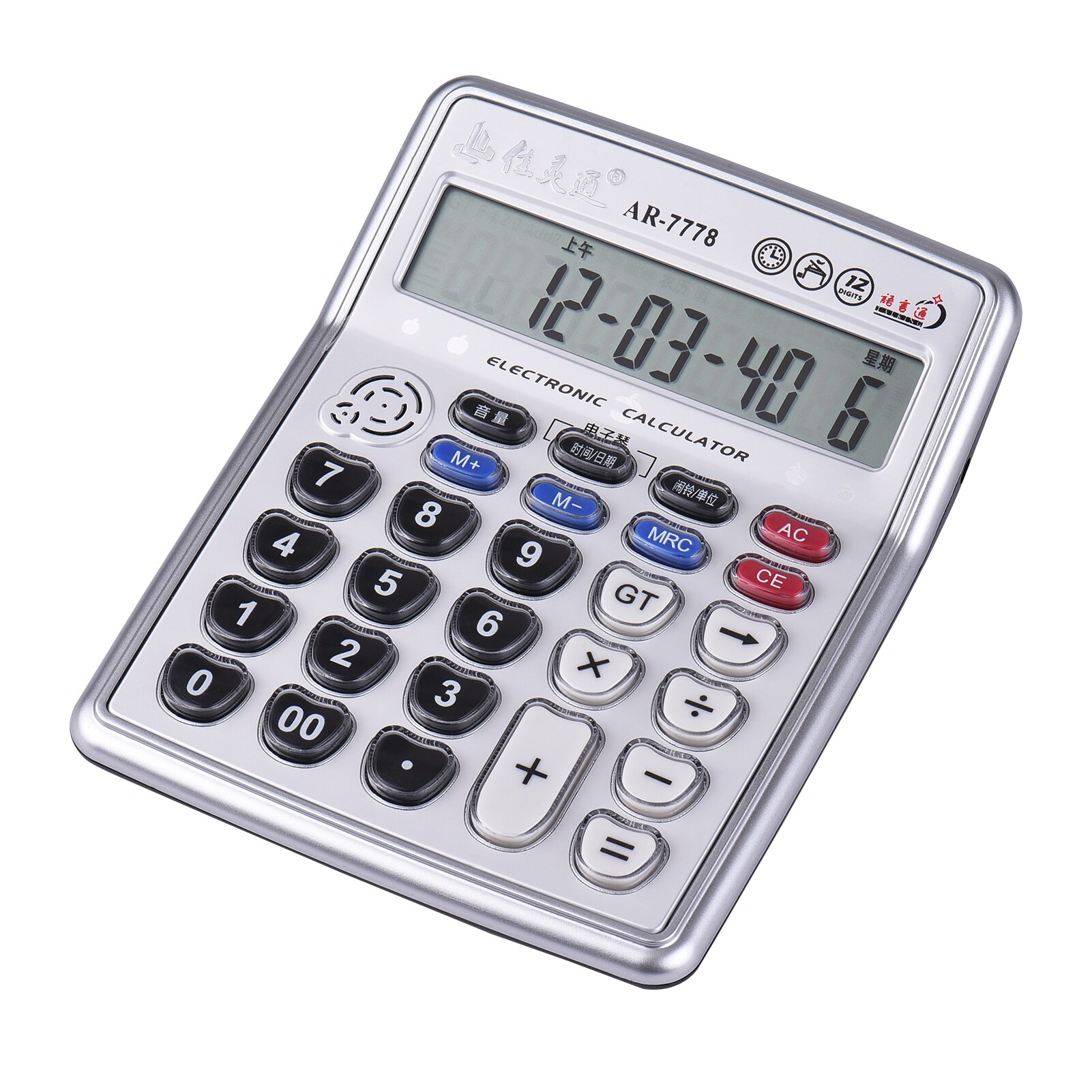 Musical Desktop Calculator 12-Digits LCD Display Electronic Calculator Counter Big Buttons with Music Piano Play Time Date