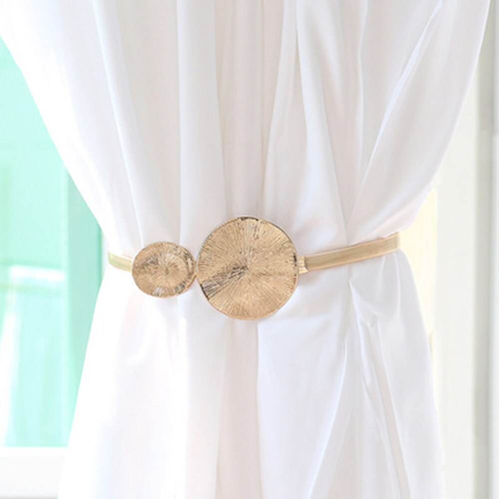 Curtains Easter Pearl Elk Buckles Window Stretchable Leaves Decorations Golden Accessories Strap Modern Feather Tieback Home: golden disc
