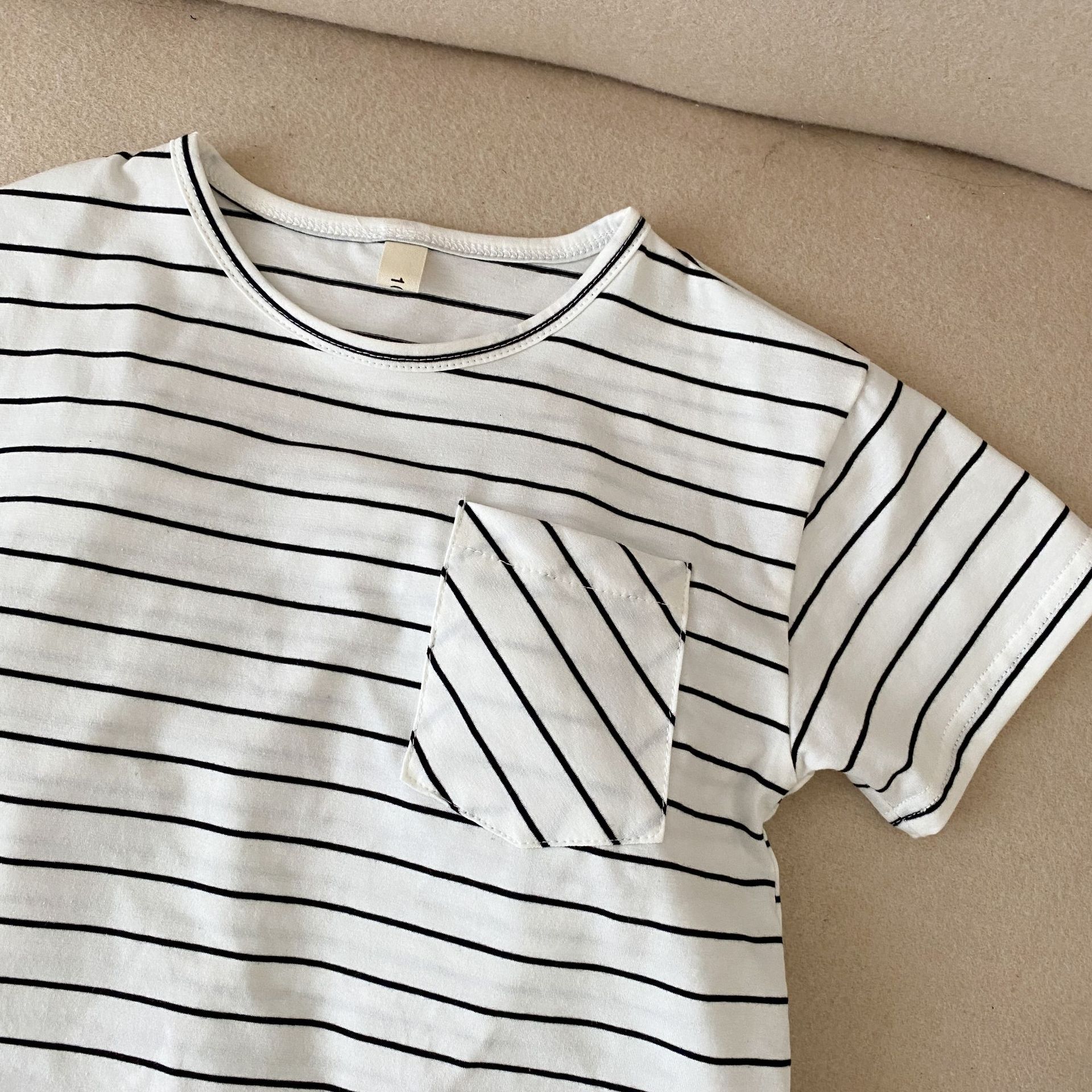 Summer Unisex simple white striped Tees Kids short sleeve cotton all-match T shirts