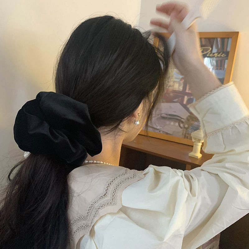 Coleteros de terciopelo negro de gran tamaño, lazos para el cabello para mujeres y niñas, bandas elásticas grandes de goma sólida para el cabello, cuerda, accesorios para el cabello de cola de caballo para invierno