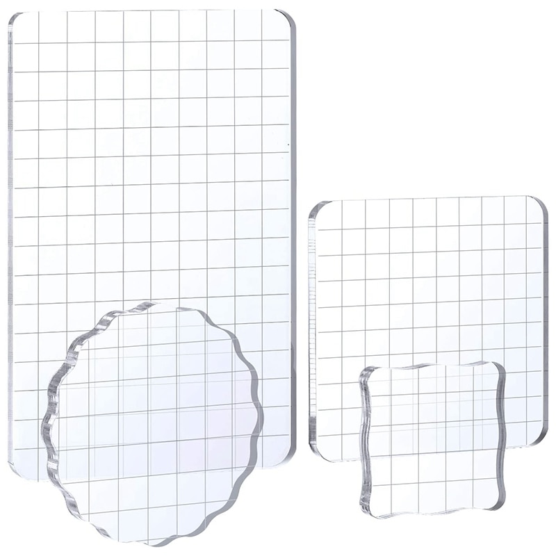 4 st akryl stämpel block klar stämpling block verktyg med rutnät för konst hantverk scrapbooking leveranser